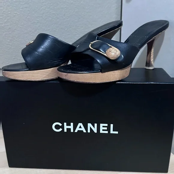 Authentic Chanel Wooden Mules with Chanel Box - Picture 4 of 13